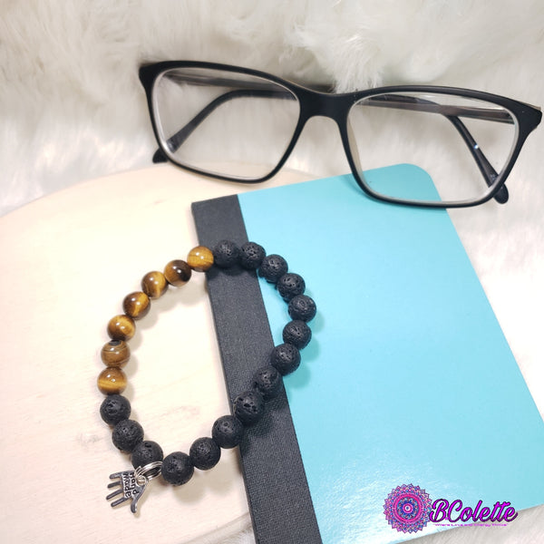 Tiger's Eye and Lava Bead Energy bracelet #31