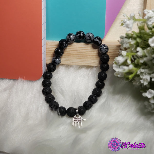 Snowflake Obsidian &Lava Bead Energy bracelet #47/#82