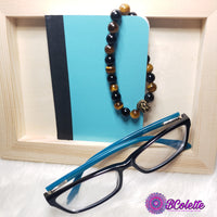 Tiger's Eye&Black Obsidian w/Lion face charm Energy bracelet #55