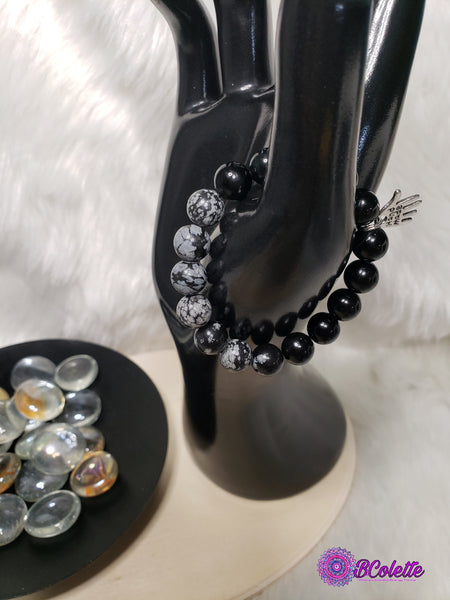 Snowflake & Black Obsidian Energy bracelet (child 8-9yrs old) #99